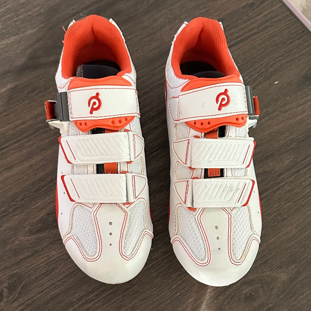 Peloton Kids White and Orange Sneakers